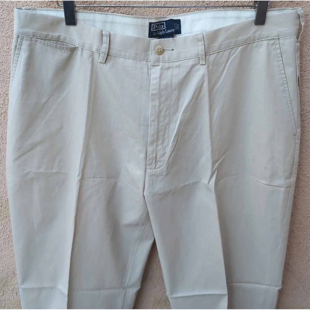 Vintage Polo Ralph Lauren Mens 38x30 Tan Pleated Chino Pants Cotton Trousers